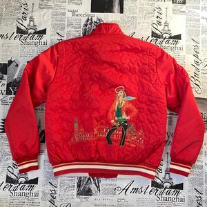 Green Italy Women's Red quilted bomber jacket embroidered y2k vintage casual med